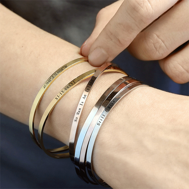 Coordinates Bracelet - Custom Phrase Cuff Bracelets for Women