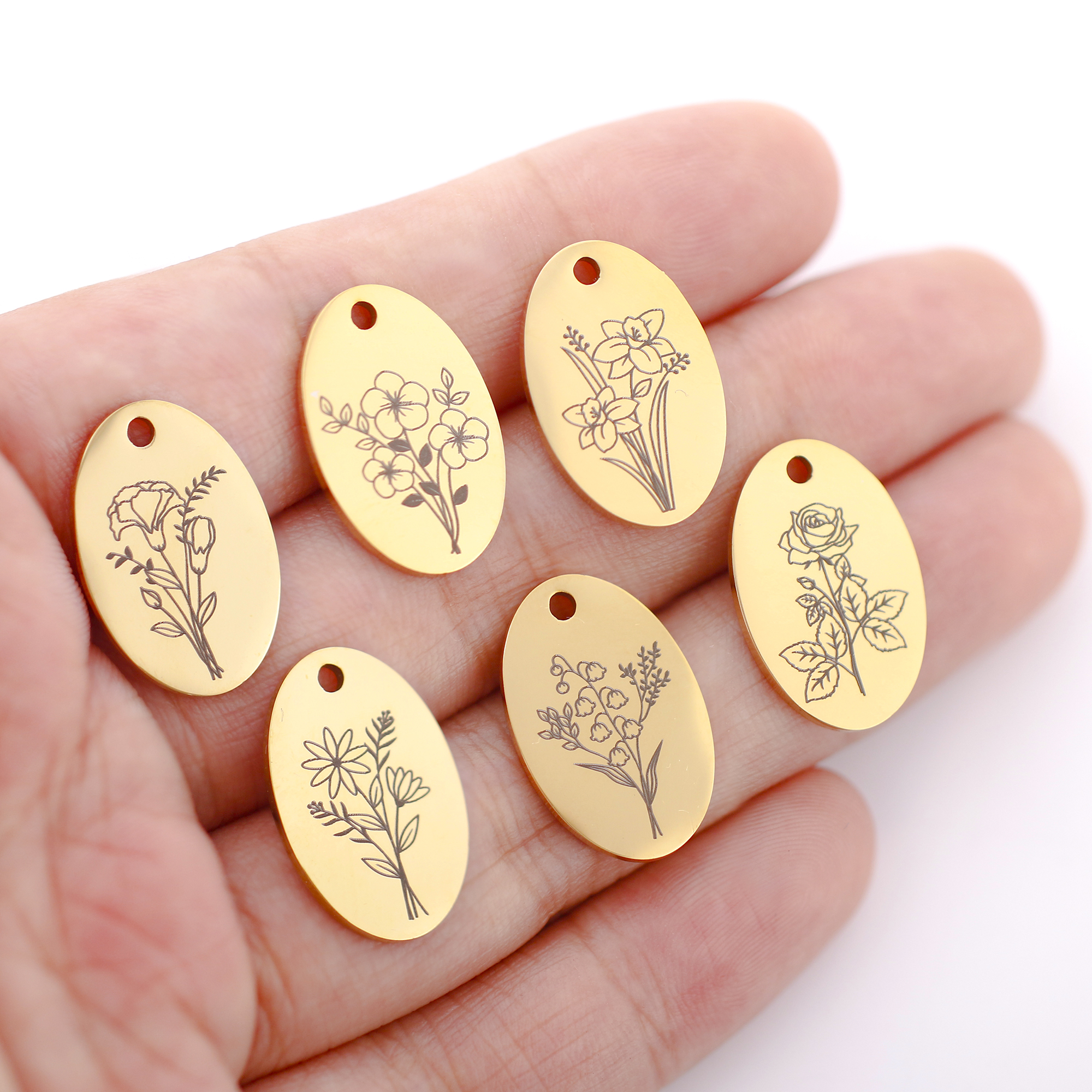 5Pcs Oval Birth Month Flower P – Birth Flower Necklace recenzja i cena