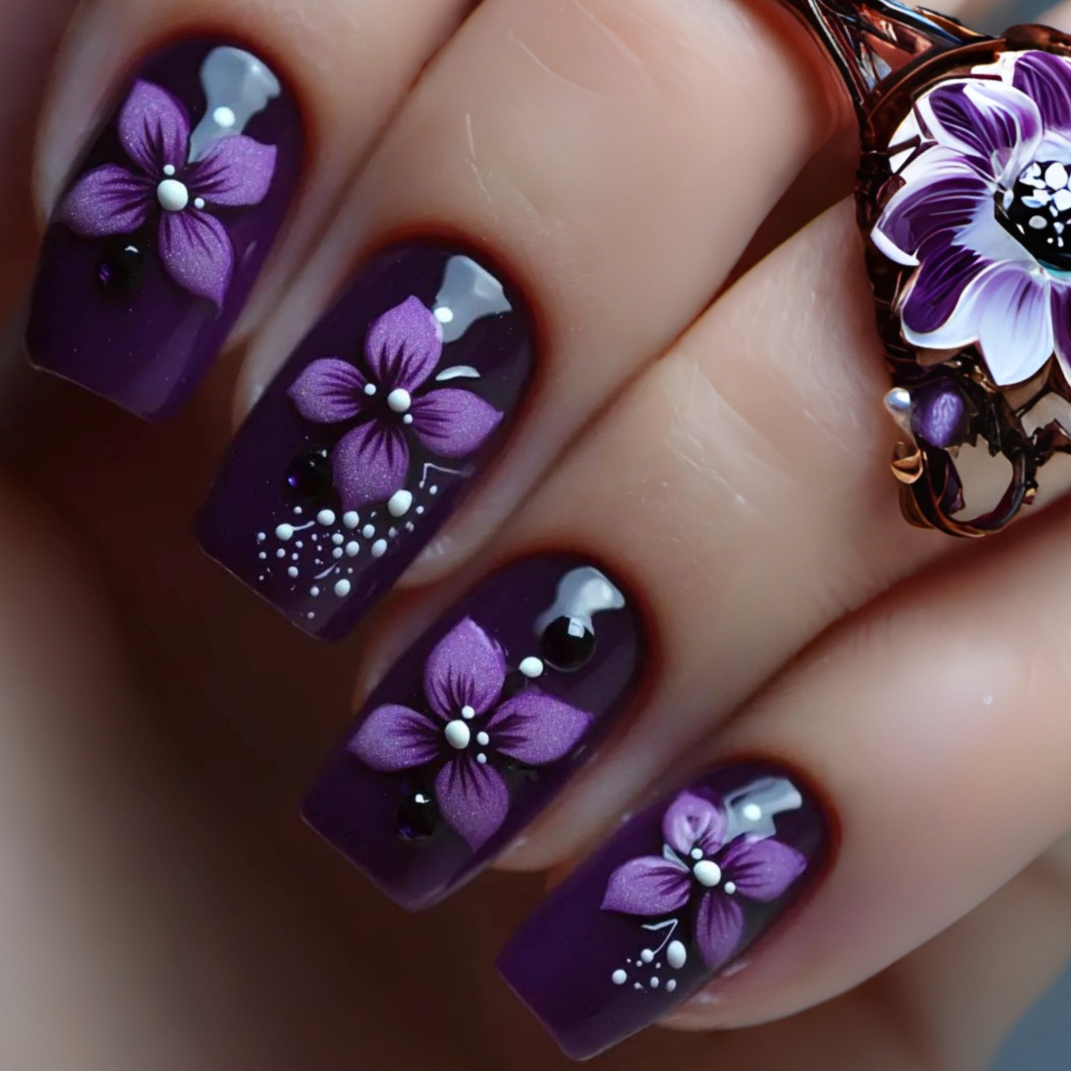 Medium square fake nails for w – Pressed Flower Art recenzja i cena