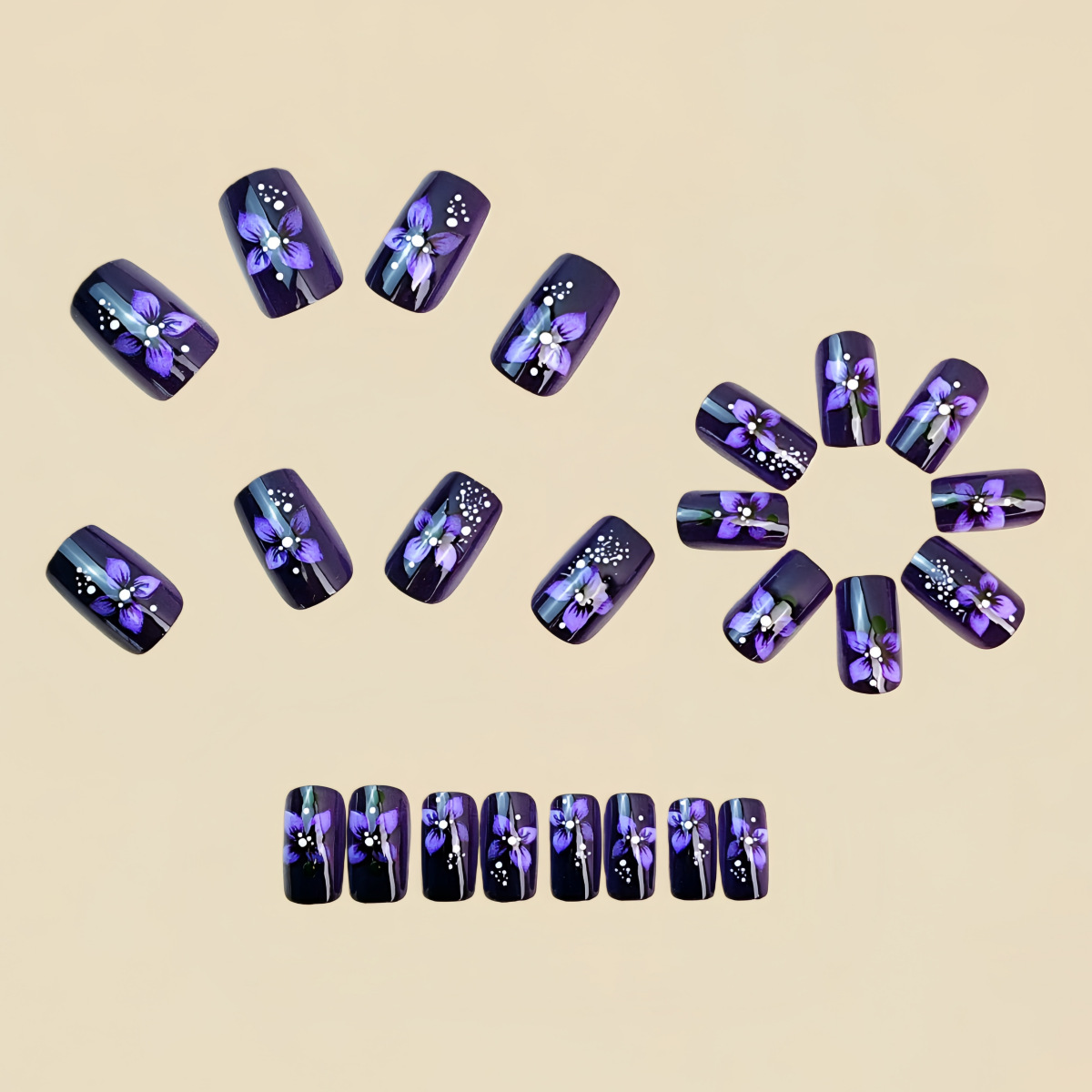 Medium square fake nails for w – Pressed Flower Art recenzja i cena