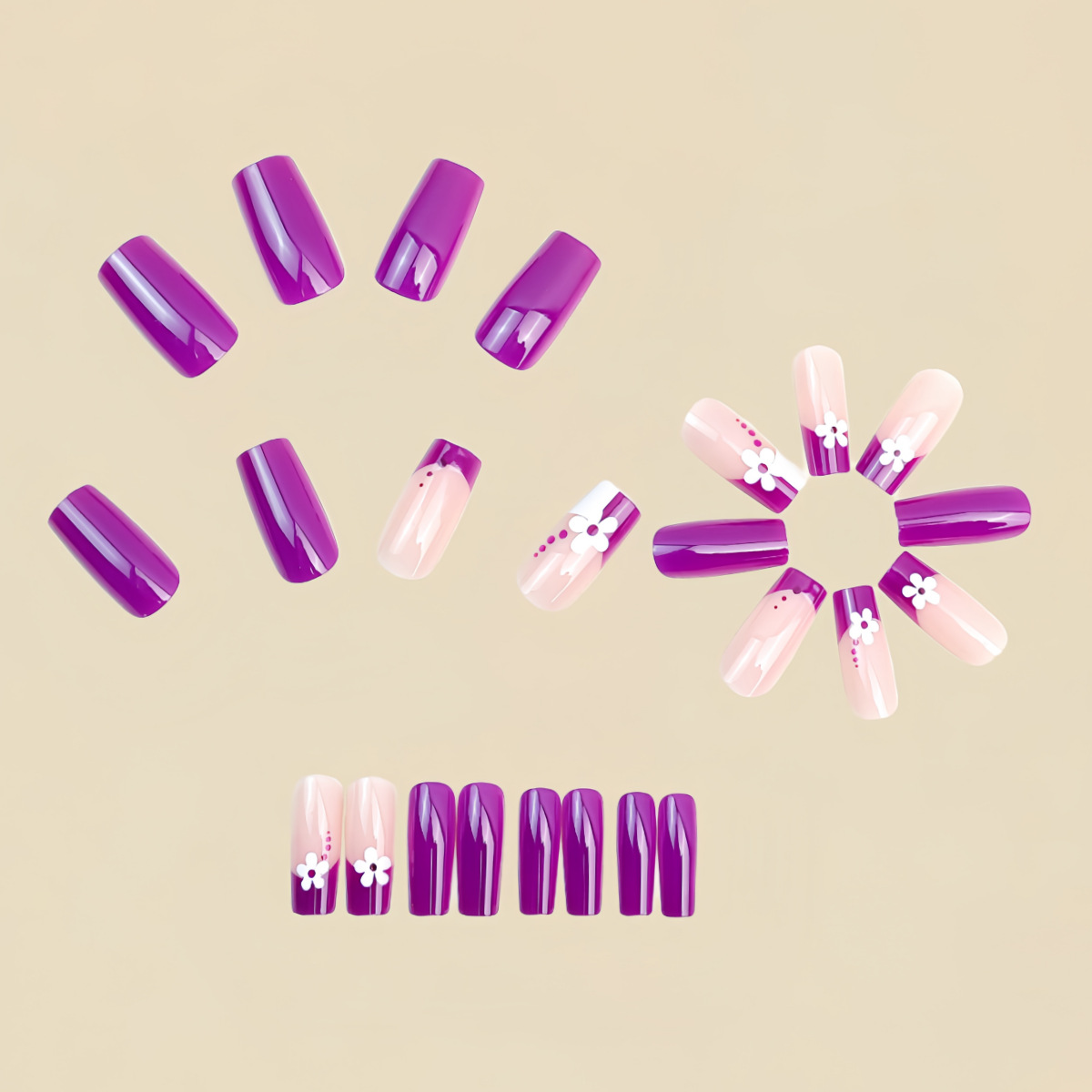 Medium square fake nails for w – Pressed Flower Art recenzja i cena