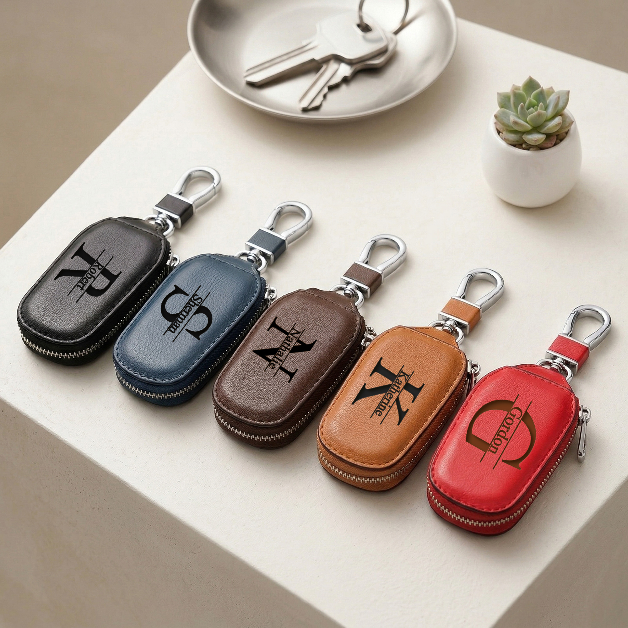 Personalized Custom Zipper Key – Monogram Keychain Leather recenzja i cena
