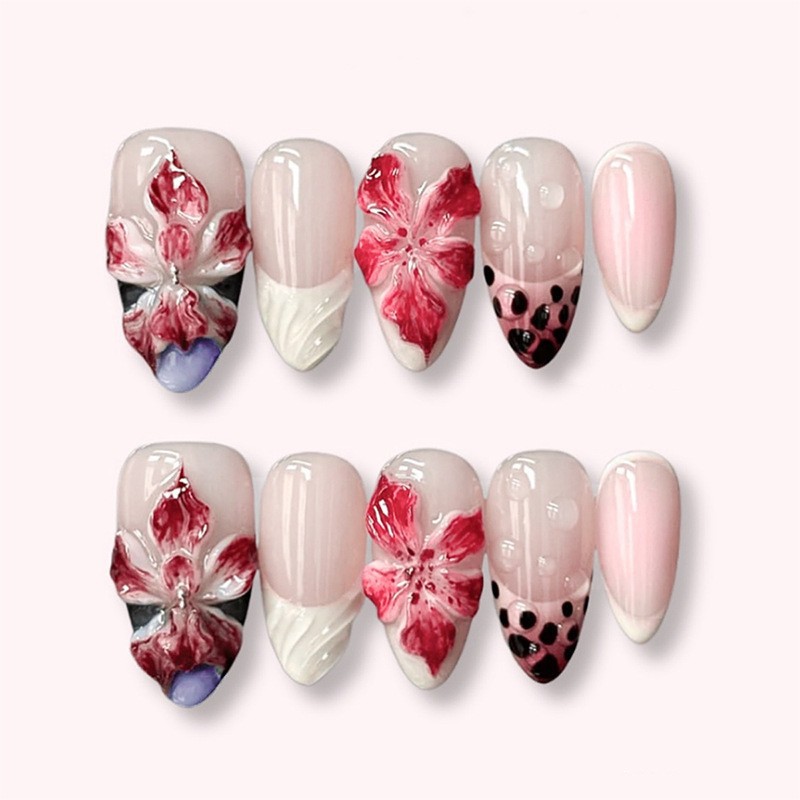 24pcs Leopard Print Brown Nail – Pressed Flower Art recenzja i cena