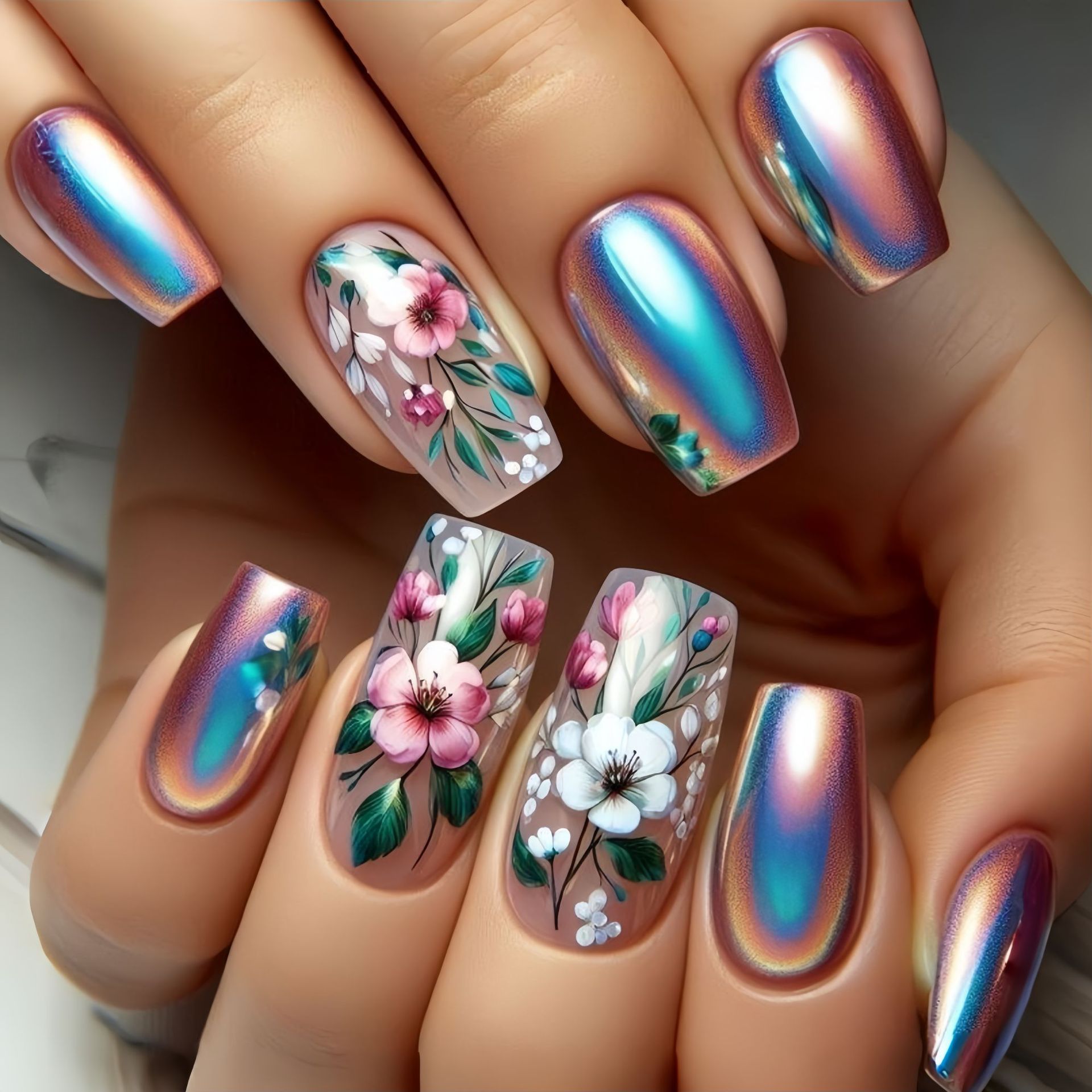 Medium long fake nails for wom – Pressed Flower Art recenzja i cena