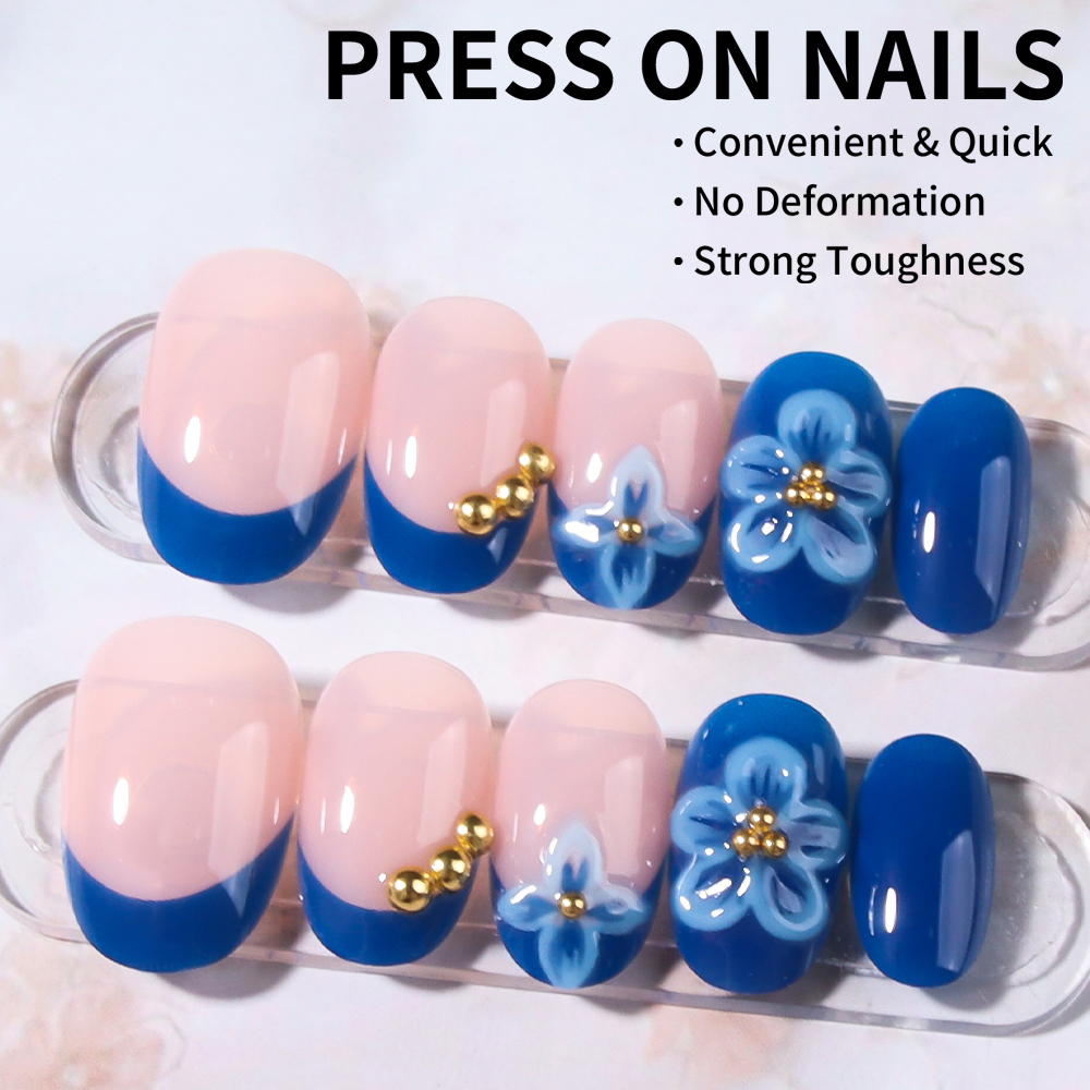 24pcs Short Oval 3D Gel Nail S – Pressed Flower Art recenzja i cena