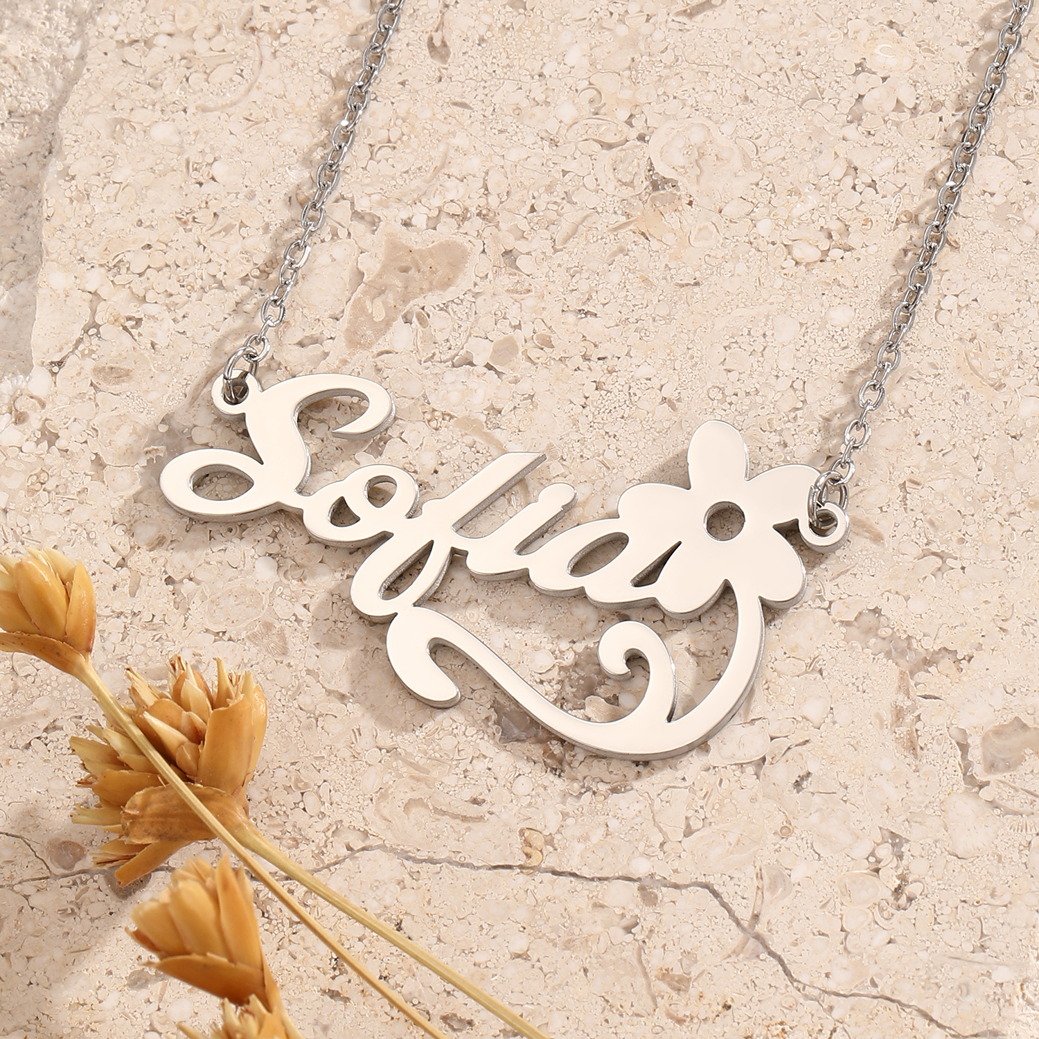 Stainless Steel Flower Letter  – Name Necklace Custom recenzja i cena