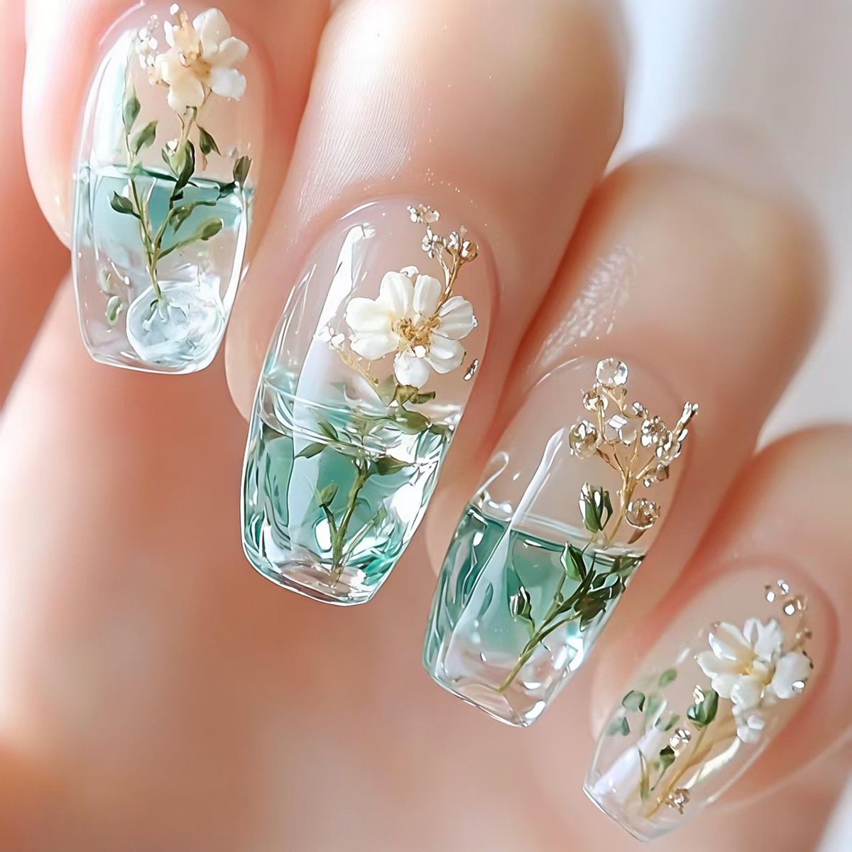 Medium fake nails for women gi – Pressed Flower Art recenzja i cena