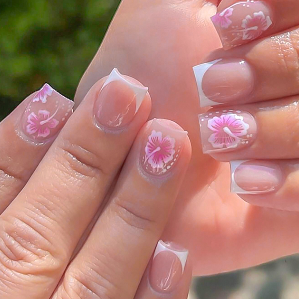 24Pcs French Flower False Nail – Pressed Flower Art recenzja i cena