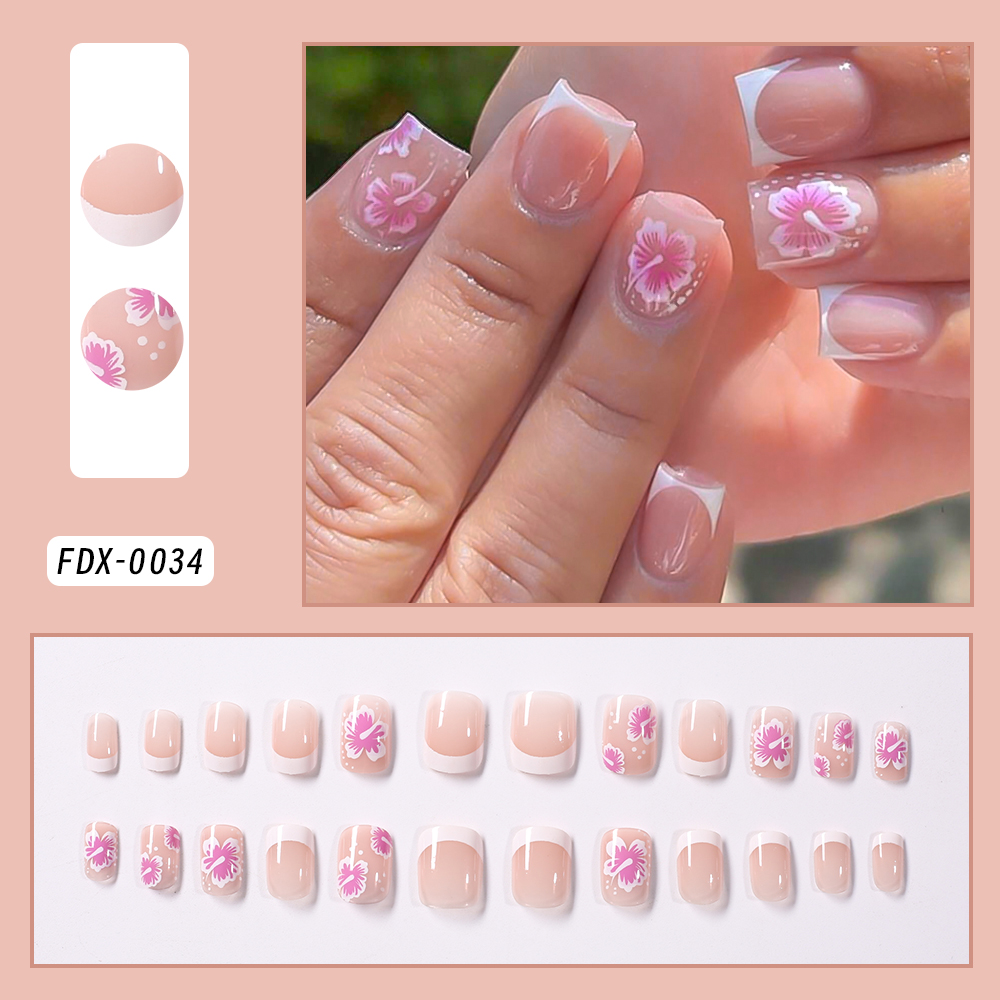 24Pcs French Flower False Nail – Pressed Flower Art recenzja i cena