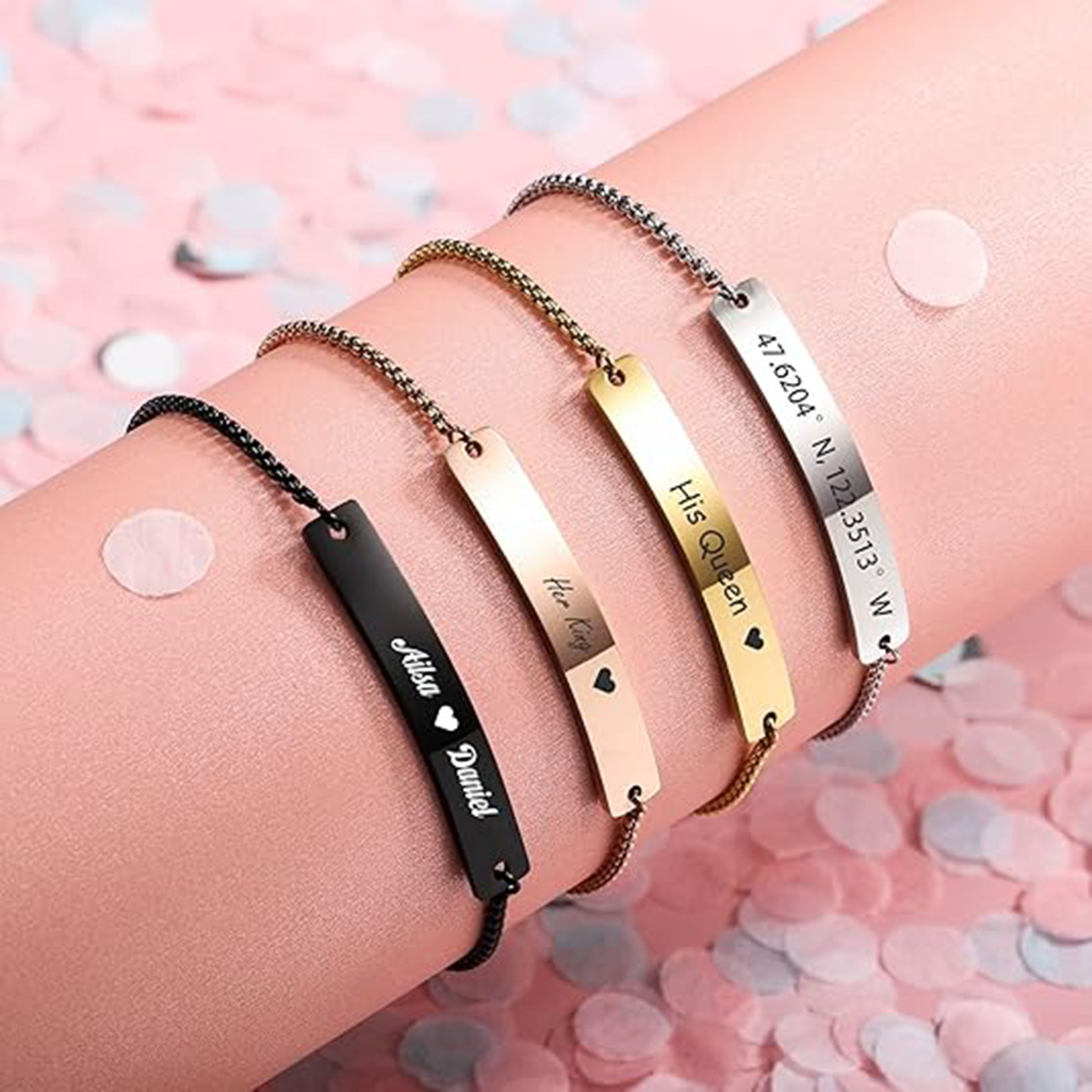 Personalized Engraved Bar Brac – Coordinates Bracelet recenzja i cena